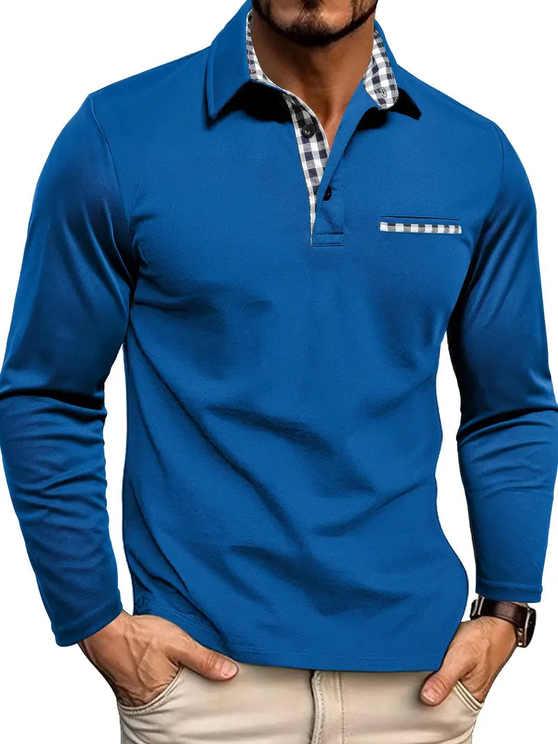 Henrik | Herren Langarm Poloshirt mit Karo-Details