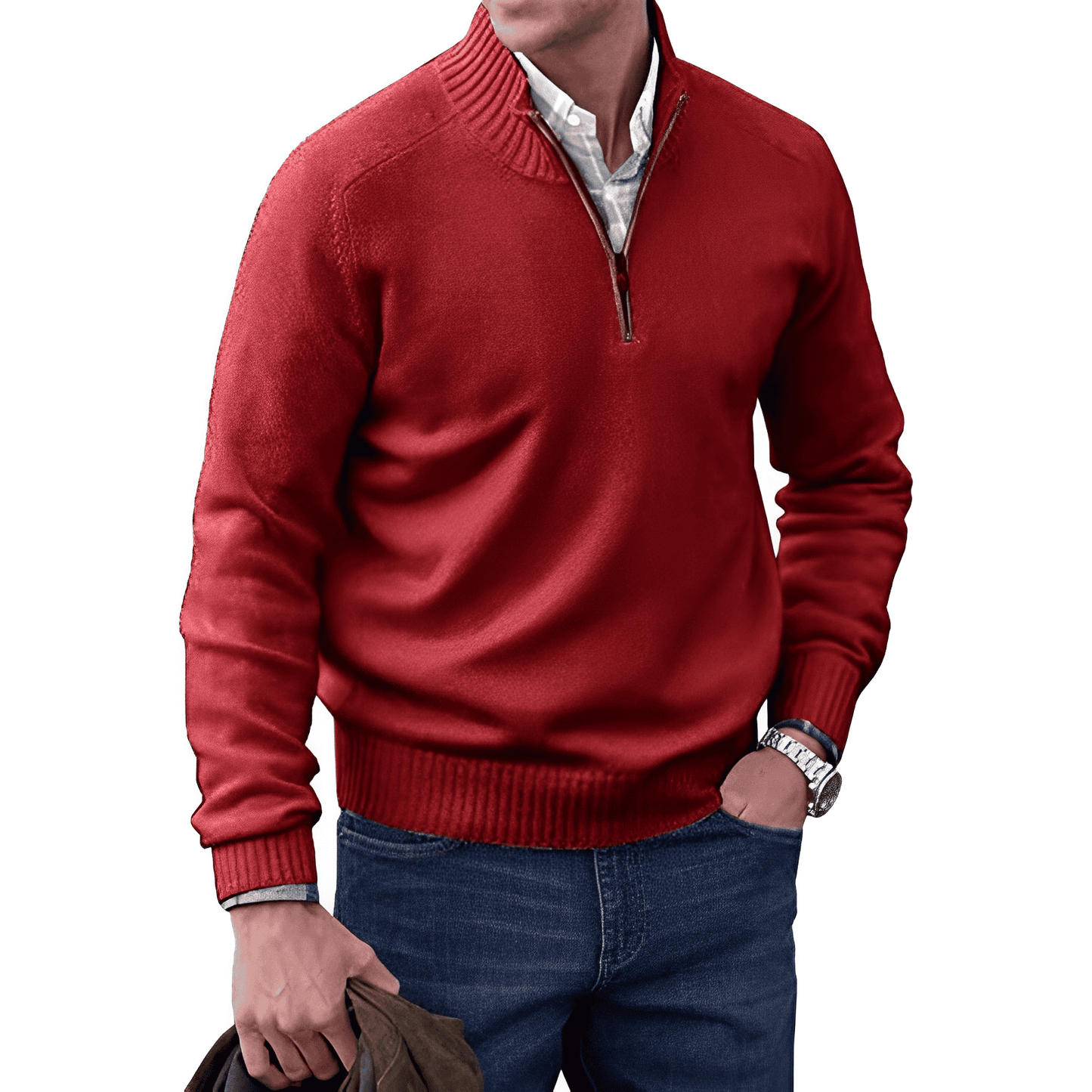 Krohn-e | Klassischer Halb-zip Pullover für Männer Baumwolle Komfortabel und Warm