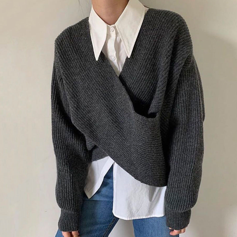 Krohn-e | Rippstrick-cross-over-pullover Weich und Elegant Moderne Passform