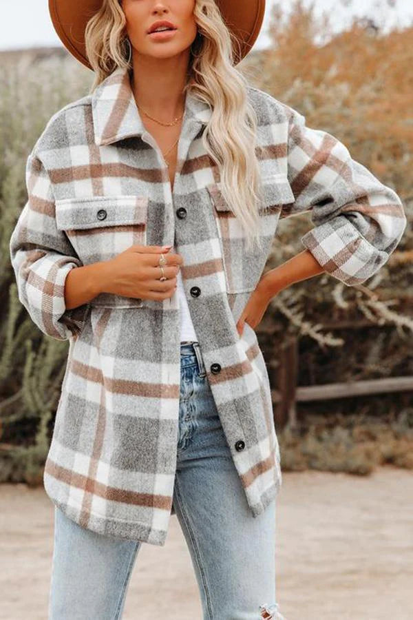 Krohn-e | Karierte Jacke mit Taschen für Frauen