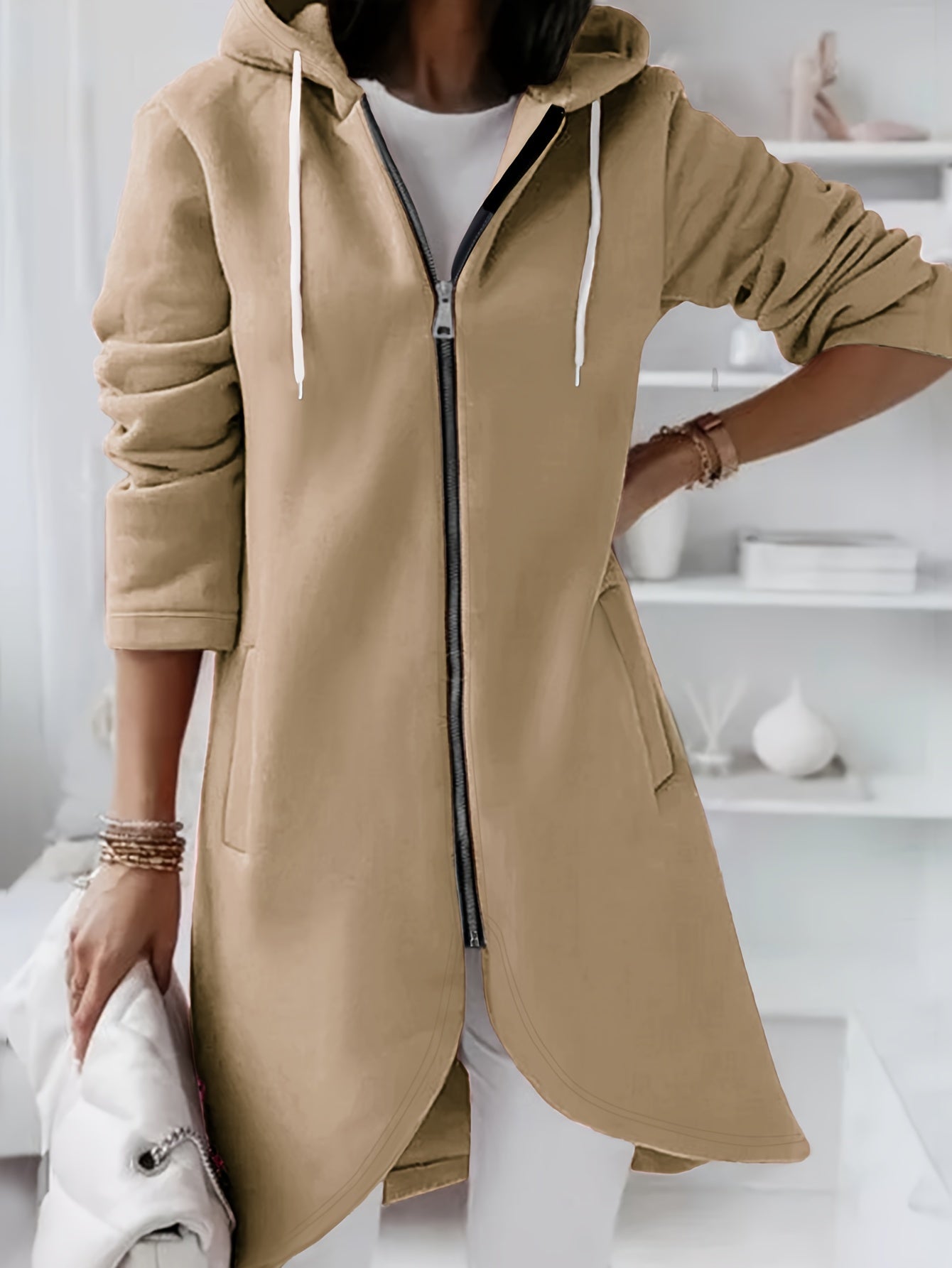 Krohn-e | Reißverschluss Kordelzug Midi Kapuzenjacke
