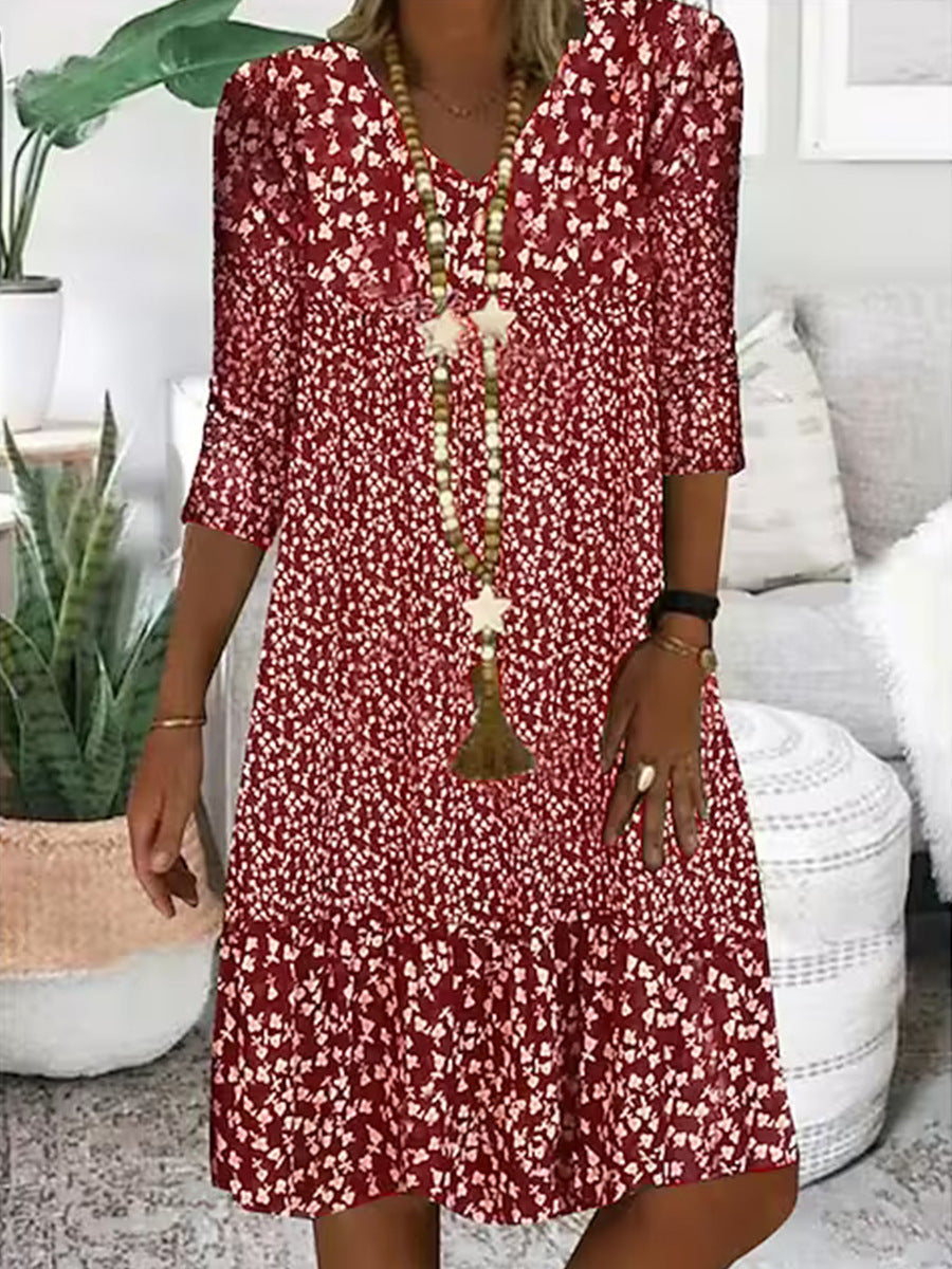 Fudus Damen-Midikleid mit V-Ausschnitt und Druck