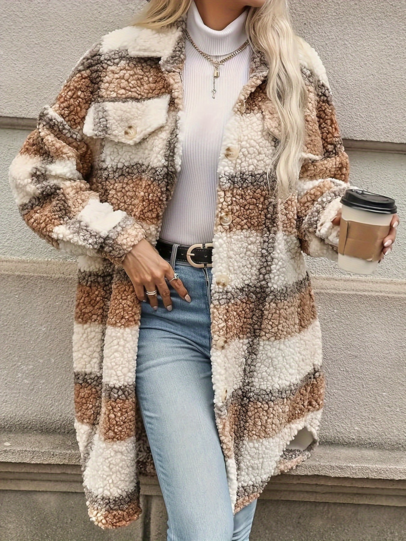 Krohn-e | Langarmige Jacke Aus Teddyfleece Acryl Warm und Trendy