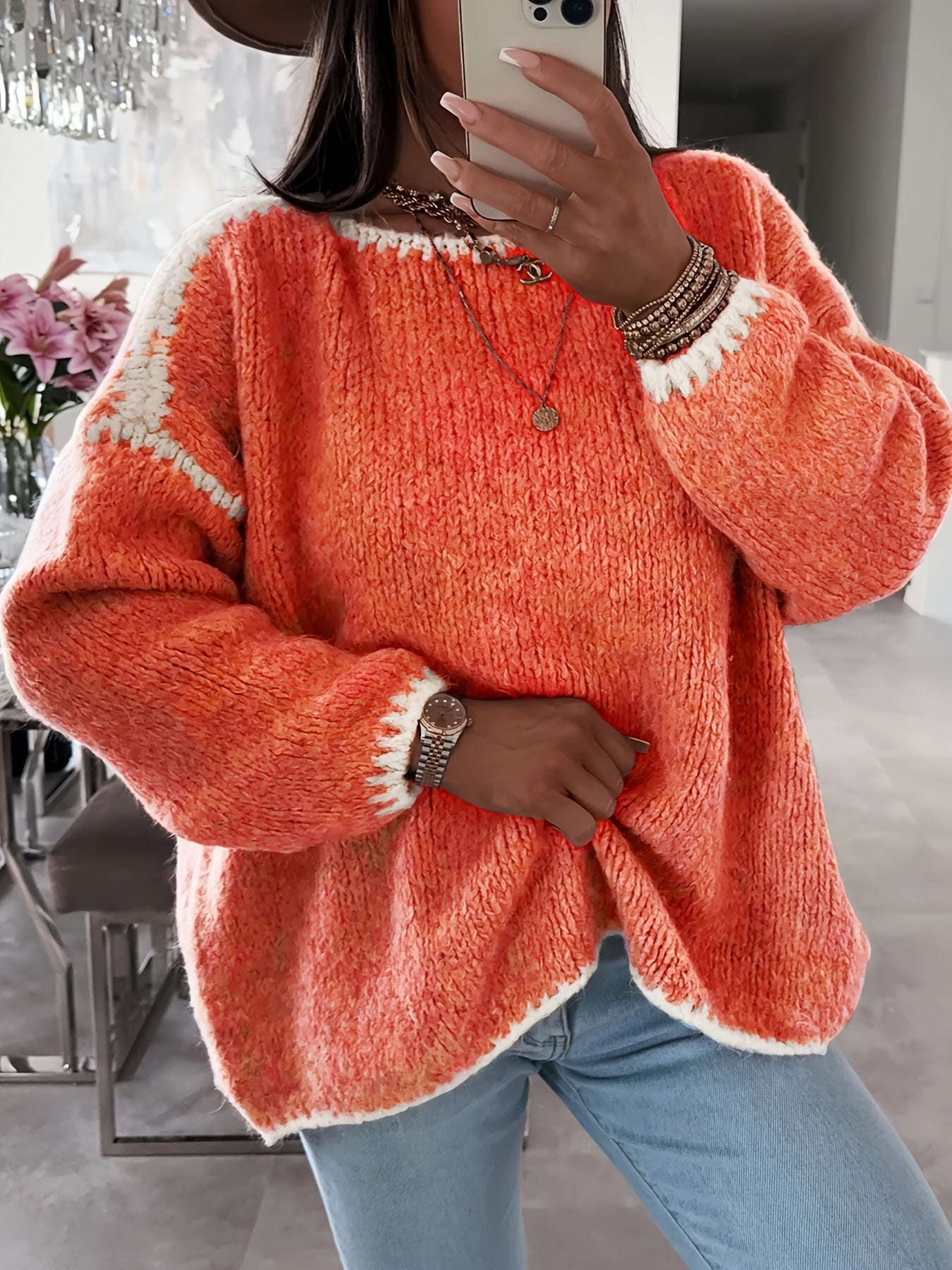 Krohn-e | Lockere Strickpullover Weich und Gemütlich Einzigartige Häkel-details
