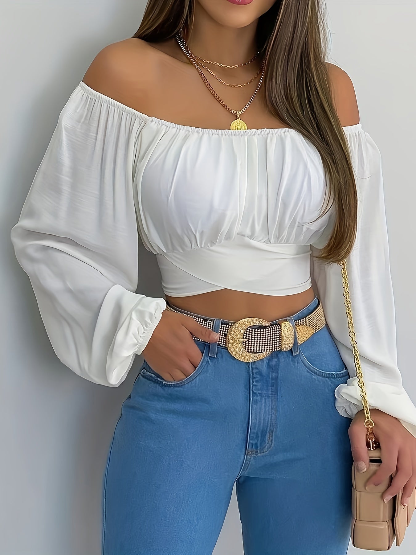 Damen Rücken Crop Bluse von Fudus