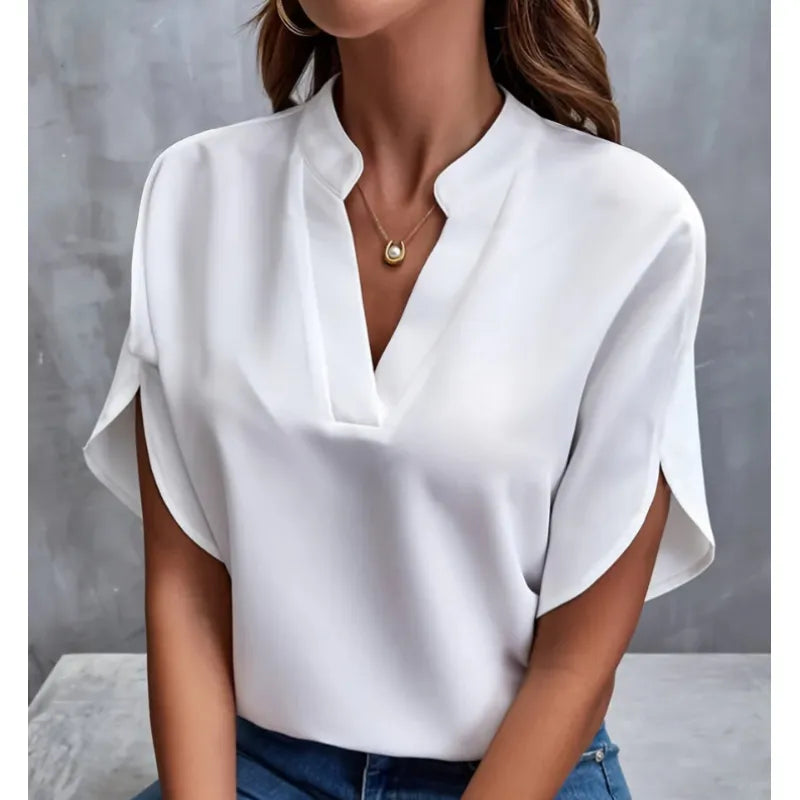 Lockere Bluse mit V-Ausschnitt und asymmetrischem Saum - Herta