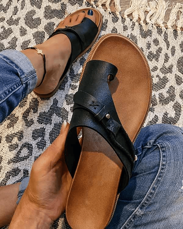 KROHN-E Damen Zehentrenner Sandalen Taupe Cognac Boho