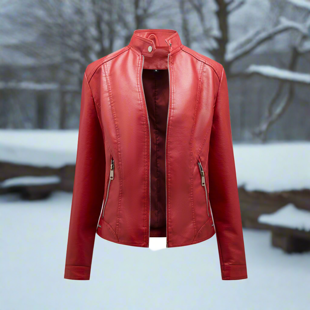 Krohn-e | Lederjacke - Biker-Stil - Reißverschluss - Stehkragen - Slim Fit