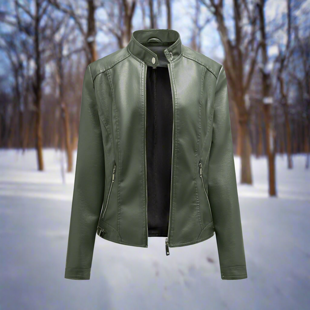 Krohn-e | Lederjacke - Biker-Stil - Reißverschluss - Stehkragen - Slim Fit