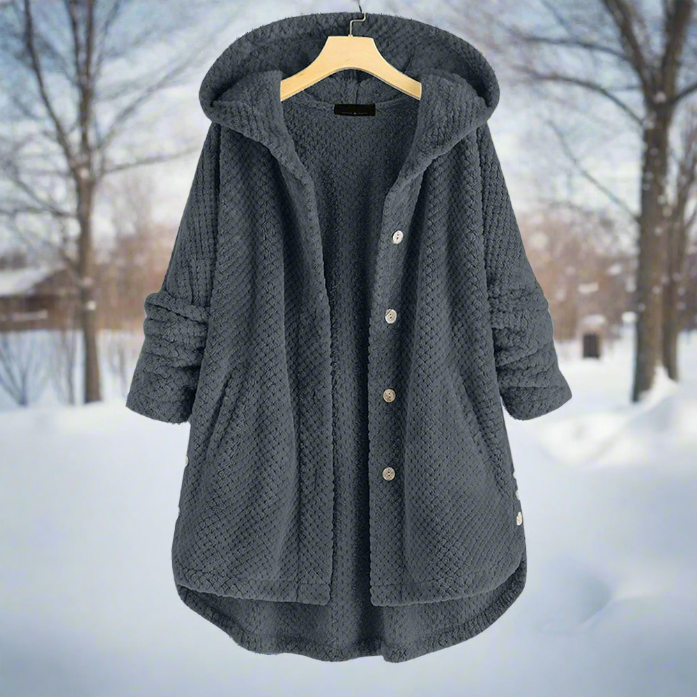 Krohn-e | Bademantel - Strukturiertes Fleece - Lange und Lockere Passform - Knopfverschluss mit Taschen
