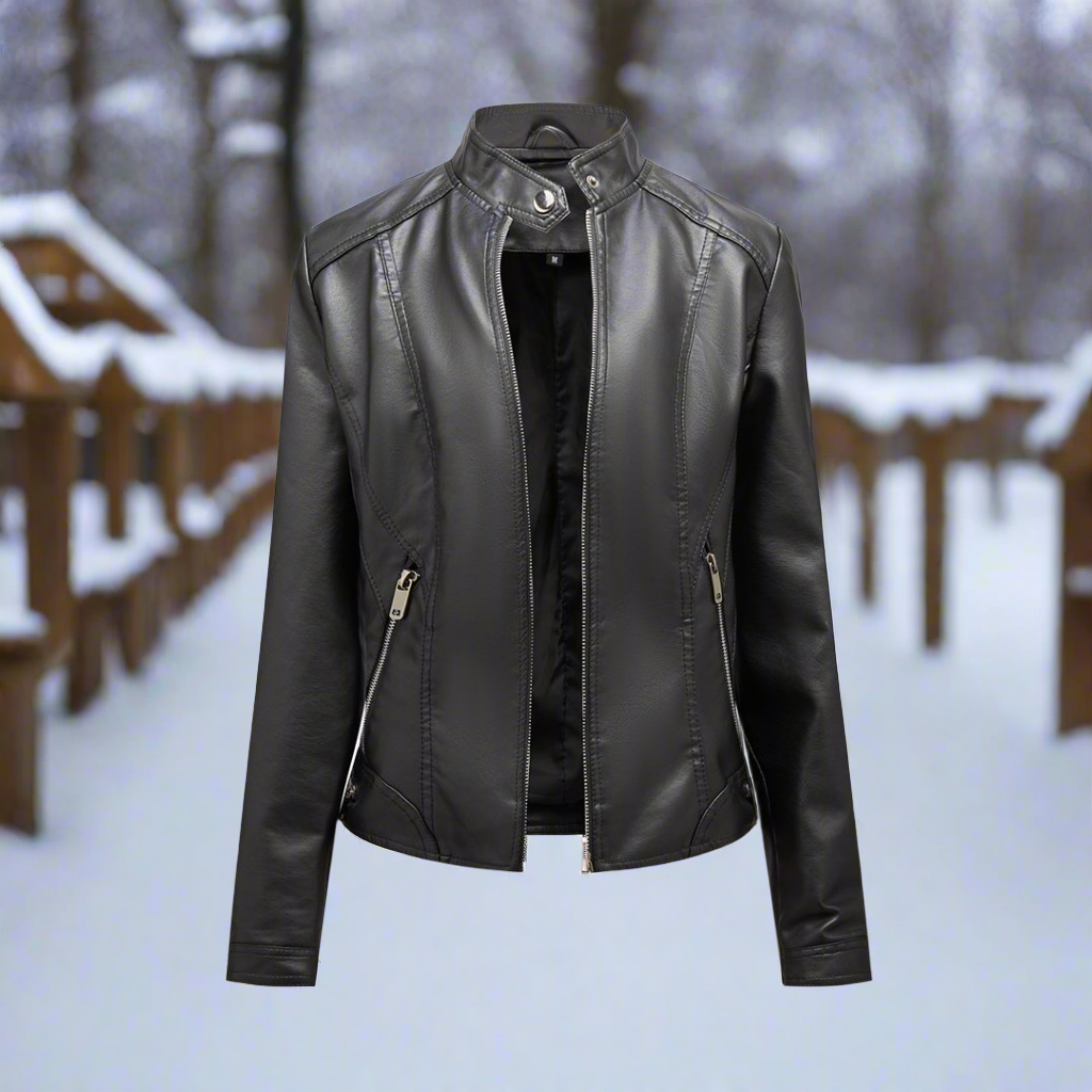 Krohn-e | Lederjacke - Biker-Stil - Reißverschluss - Stehkragen - Slim Fit