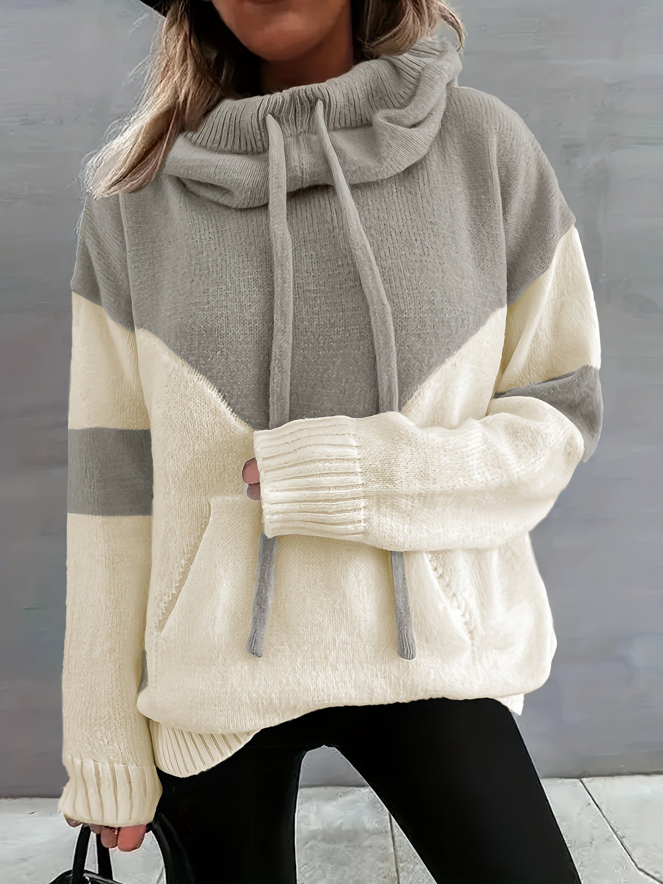 Fudus Damen Herbst Kapuzenpullover mit Tasche im Colorblock-Streetwear-Stil