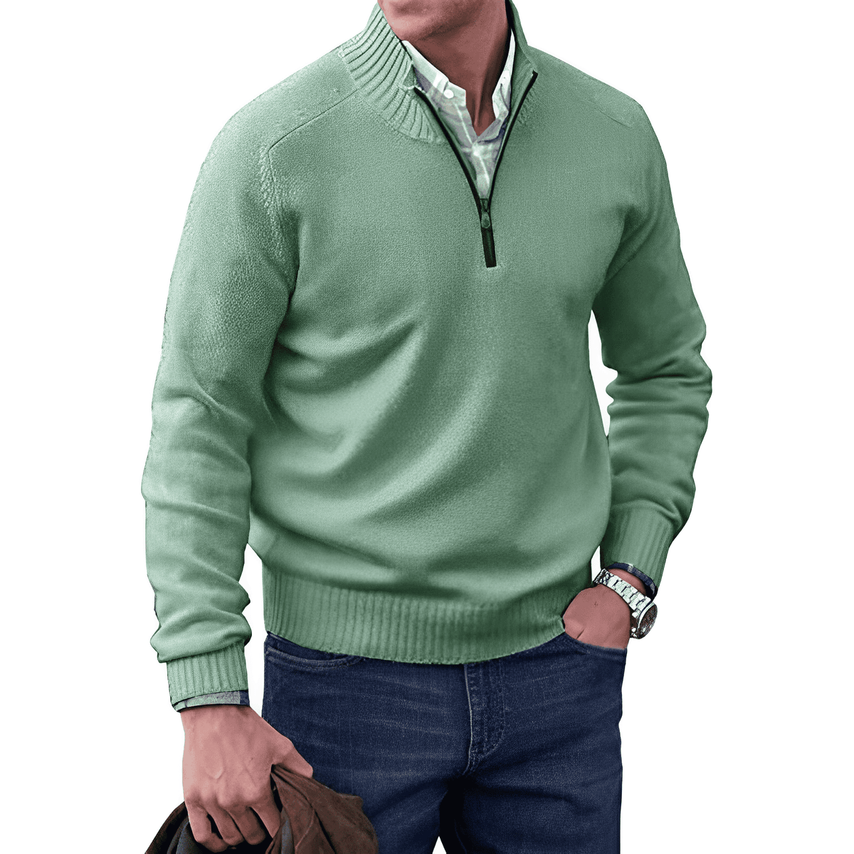 Krohn-e | Klassischer Halb-zip Pullover für Männer Baumwolle Komfortabel und Warm