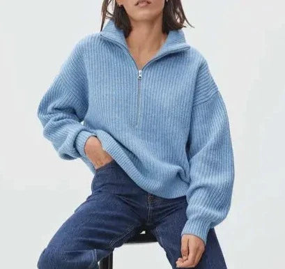 Krohn-e | dicker Strickpullover mit Reißverschlusskragen für lässige Wärme