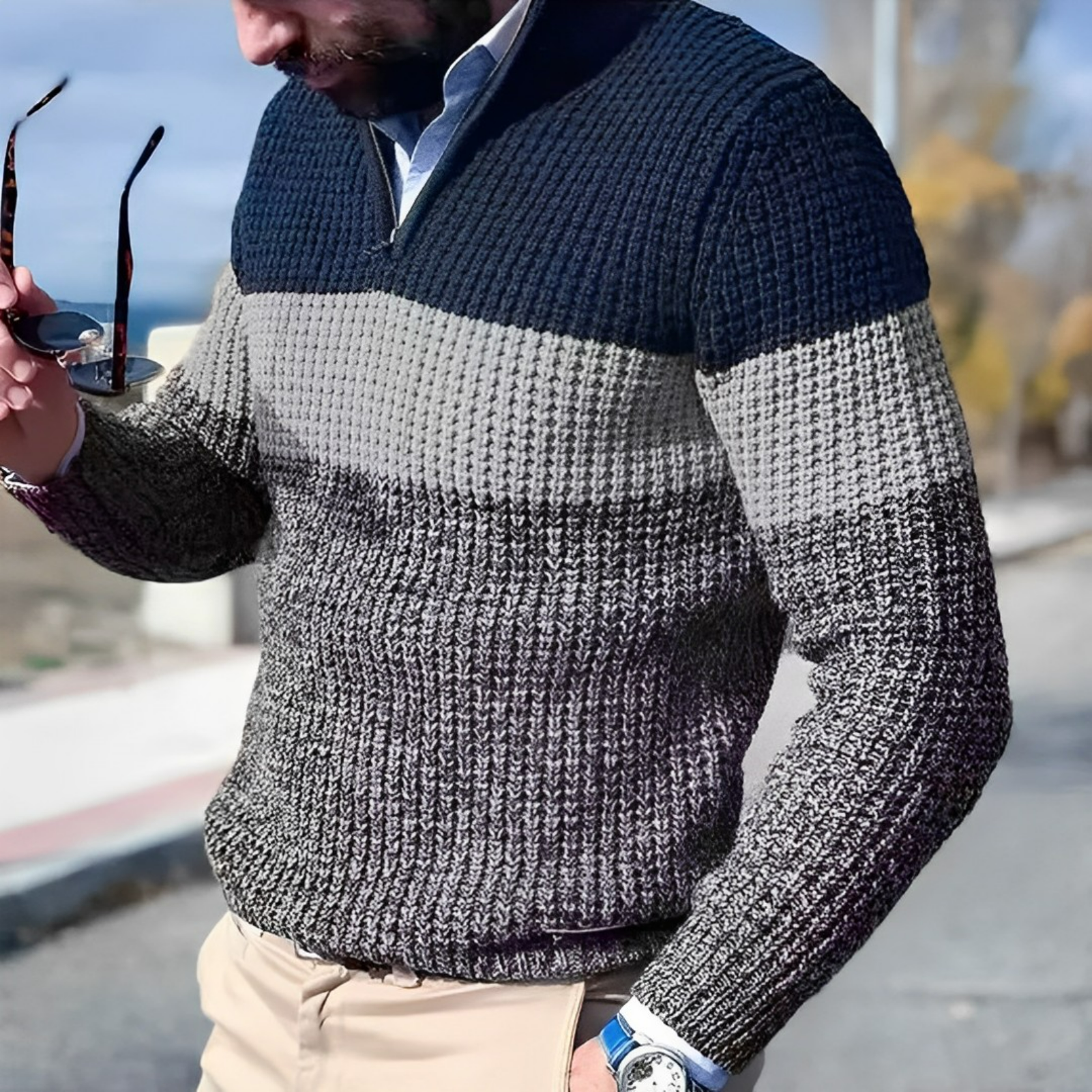 Herren-Pullover mit Tommy Farbblock-Design