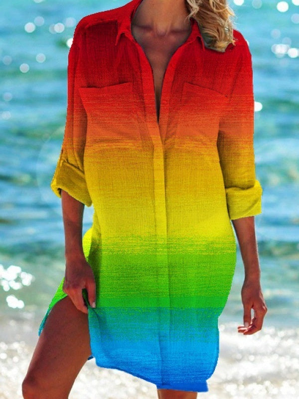 Strandkleid, Strickjacke, Badeanzug, Damenmode,  Fudus Print-Hemd für den Urlaub