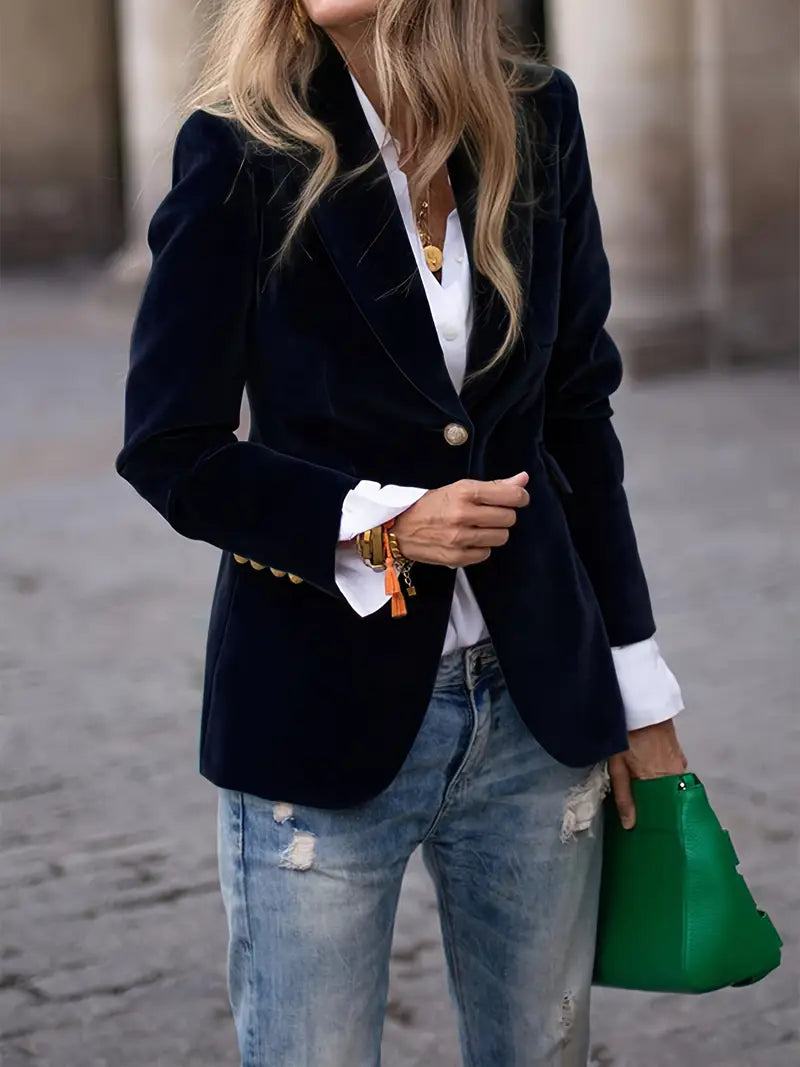 KROHN-E Damen Blazer Samt Tailliert Elegant