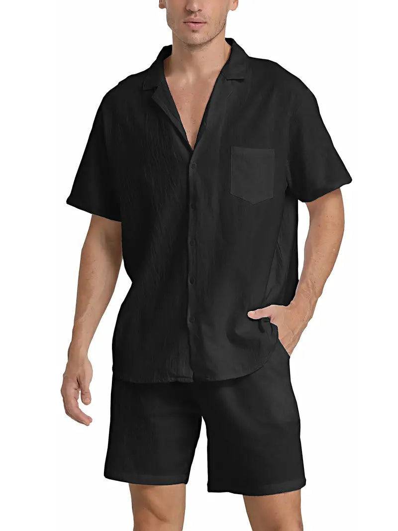 Herren-Leinen-Ensemble: Atmungsaktives Hemd und Hose, stilvoll im 2er-Set