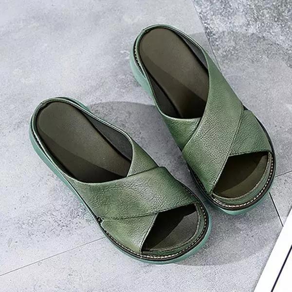 KROHN-E Damen Flache Sandalen Gepolsterte Sohle X-Riemen