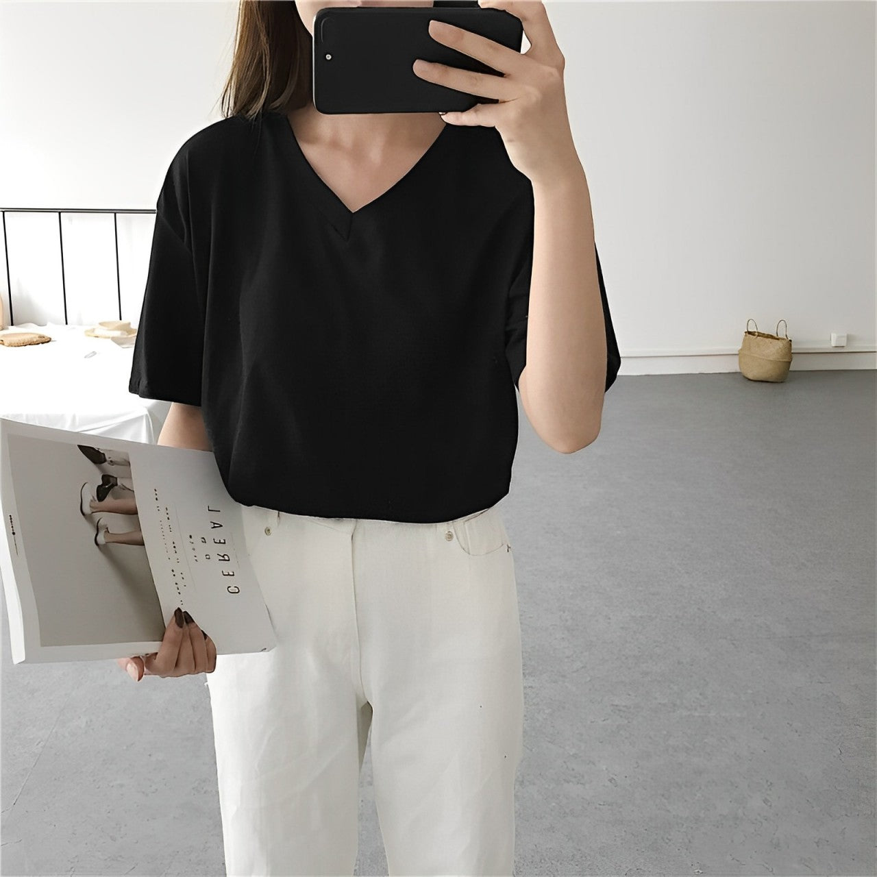 Alva Shirt – Einfarbiges V-Neck Lockeres Shirt