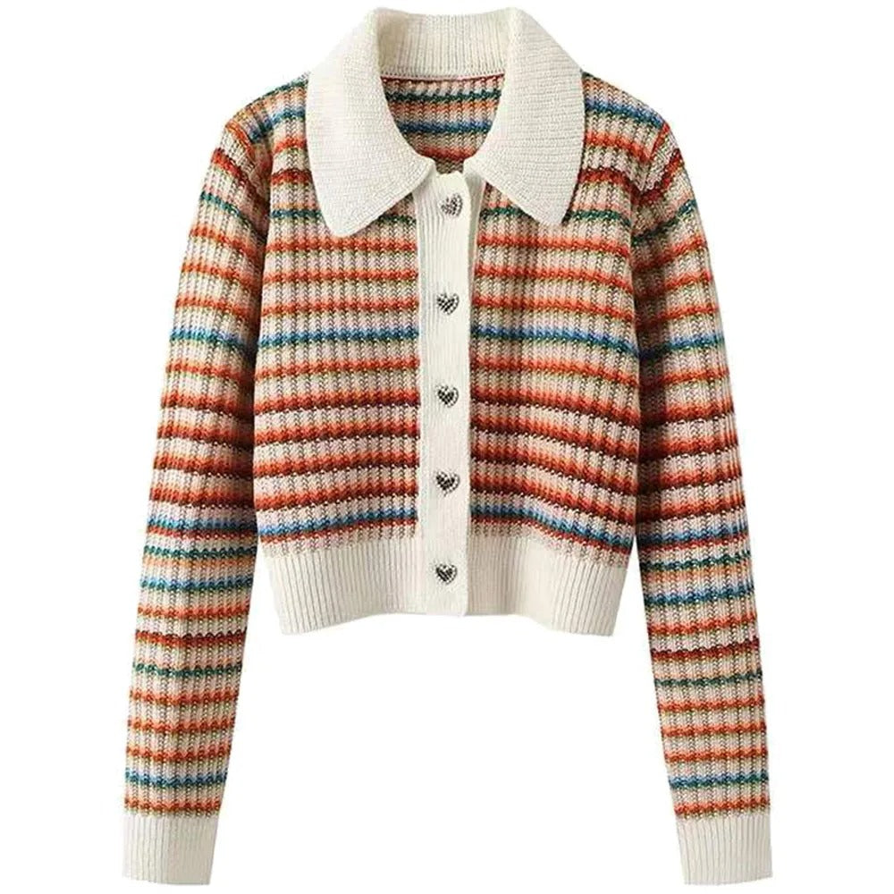 Krohn-e | Gestreifte Strickjacke mit Kragen