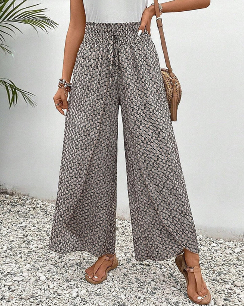 KROHN-E Damen Wide-Leg Hose geometrisches Muster atmungsaktiv