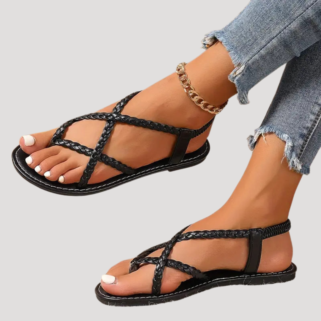 Benedikta | Damen Geflochtene Flache Riemchensandalen