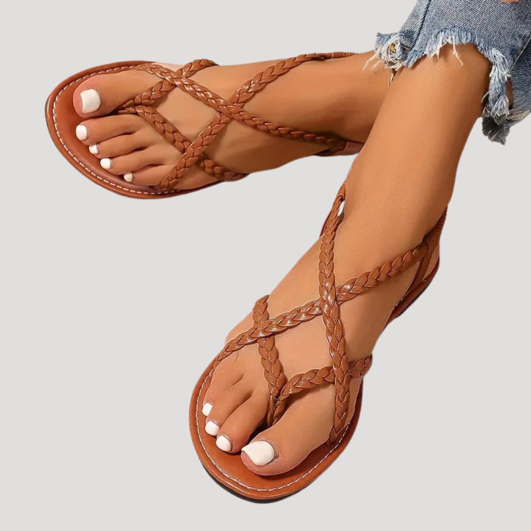 Benedikta | Damen Geflochtene Flache Riemchensandalen