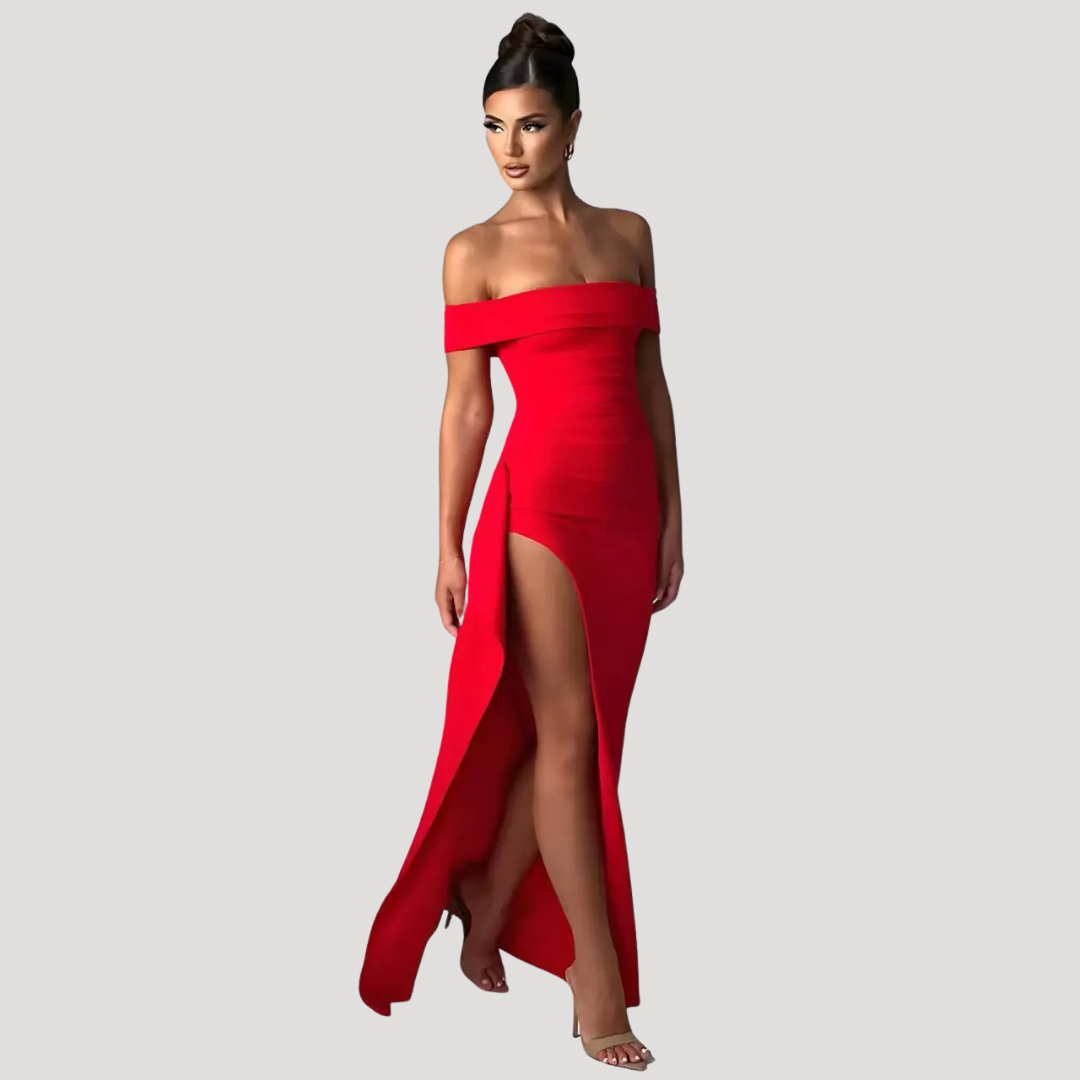 Benedikta | Damen Off Shoulder Elegantes Maxikleid
