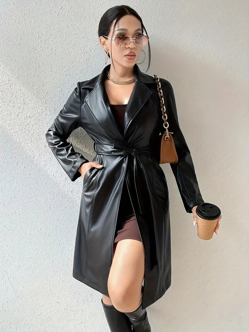 Elliven Urban Luxe: Lange, offene, lässige Jacke aus festem Stoff mit Revers