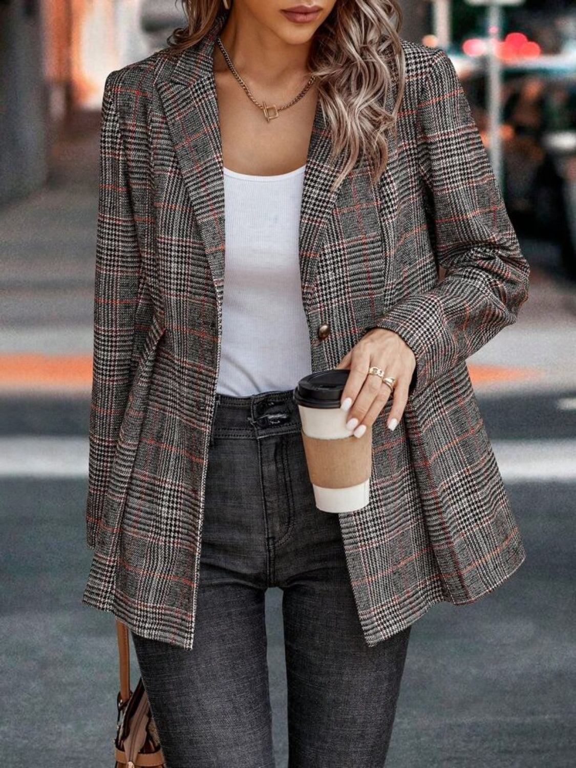 Krohn-e | Blazer mit Revers und Knopfverschluss im Karomuster