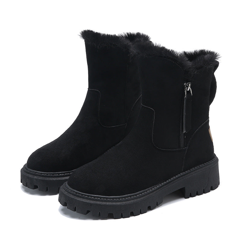 Krohn-e | Knöchelhohe Stiefel – Wildleder-Obermaterial – Kunstfell Gefüttert – Chunky Profilsohle – Seitenreißverschluss