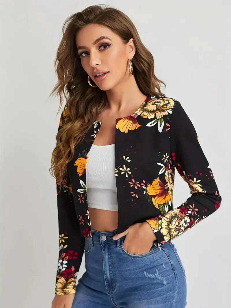 Krohn-e | Damenblazer mit Blumenmuster und Offener Vorderseite