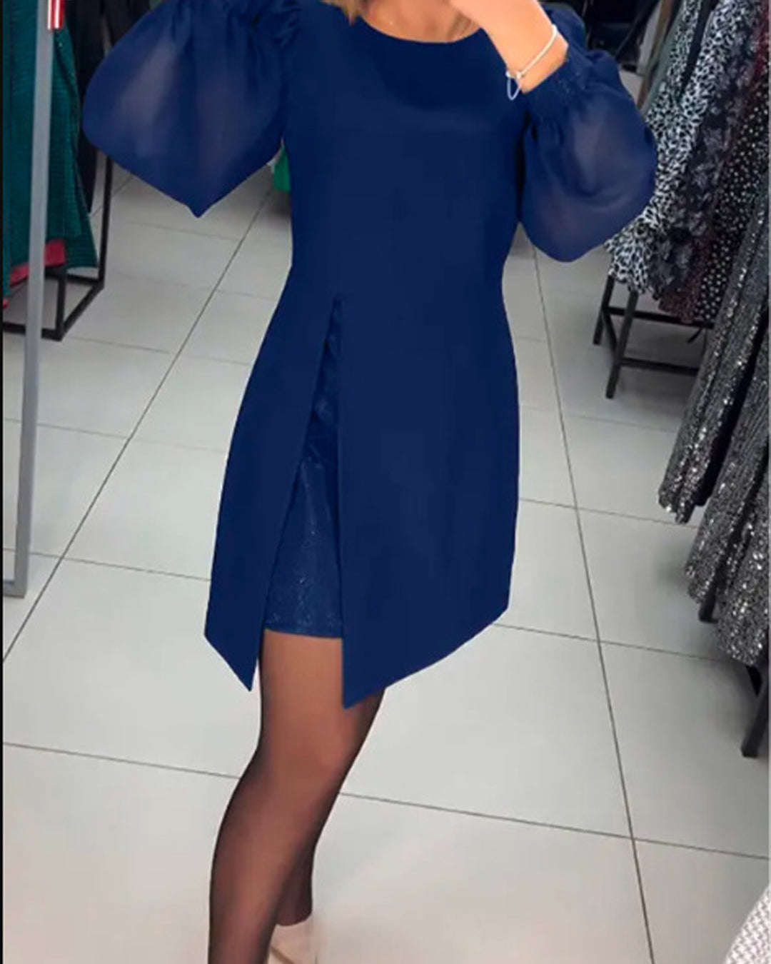 Elegantes knielanges A-Linien-Kleid Therese für Damen mit Laternenärmeln