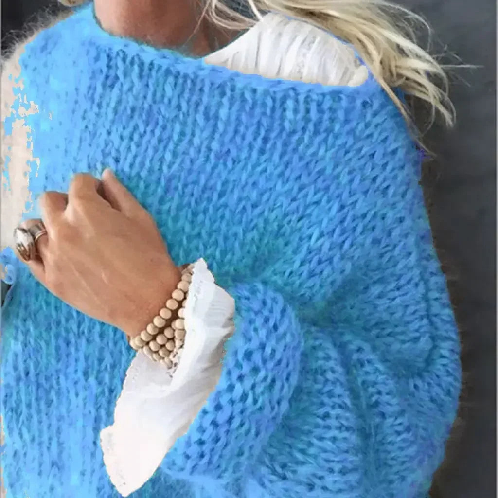 KROHN-E Damen Strickpullover Langarm Relaxed-Fit Herbst Winter