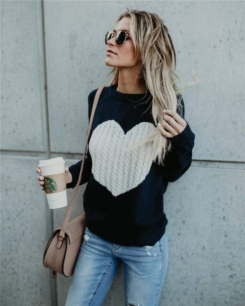Krohn-e | Herz Patchwork Pullover Strickdesign Lässiger Komfort