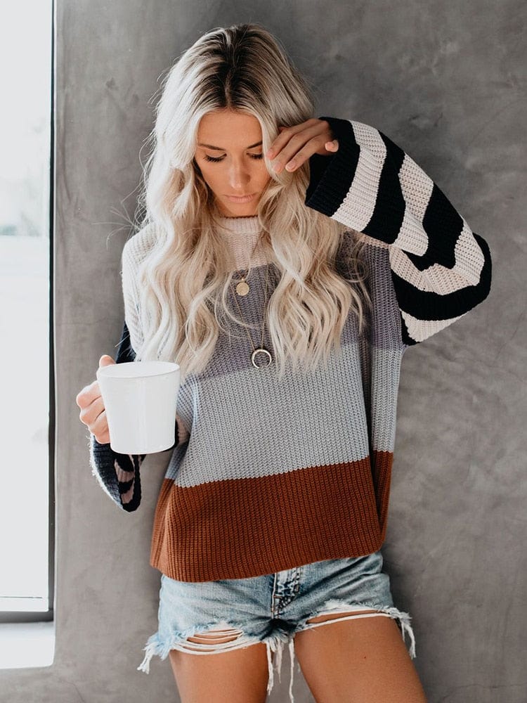 Krohn-e | Strickbluse mit Blockstreifen Lässiger Komfort Entspanter Stil