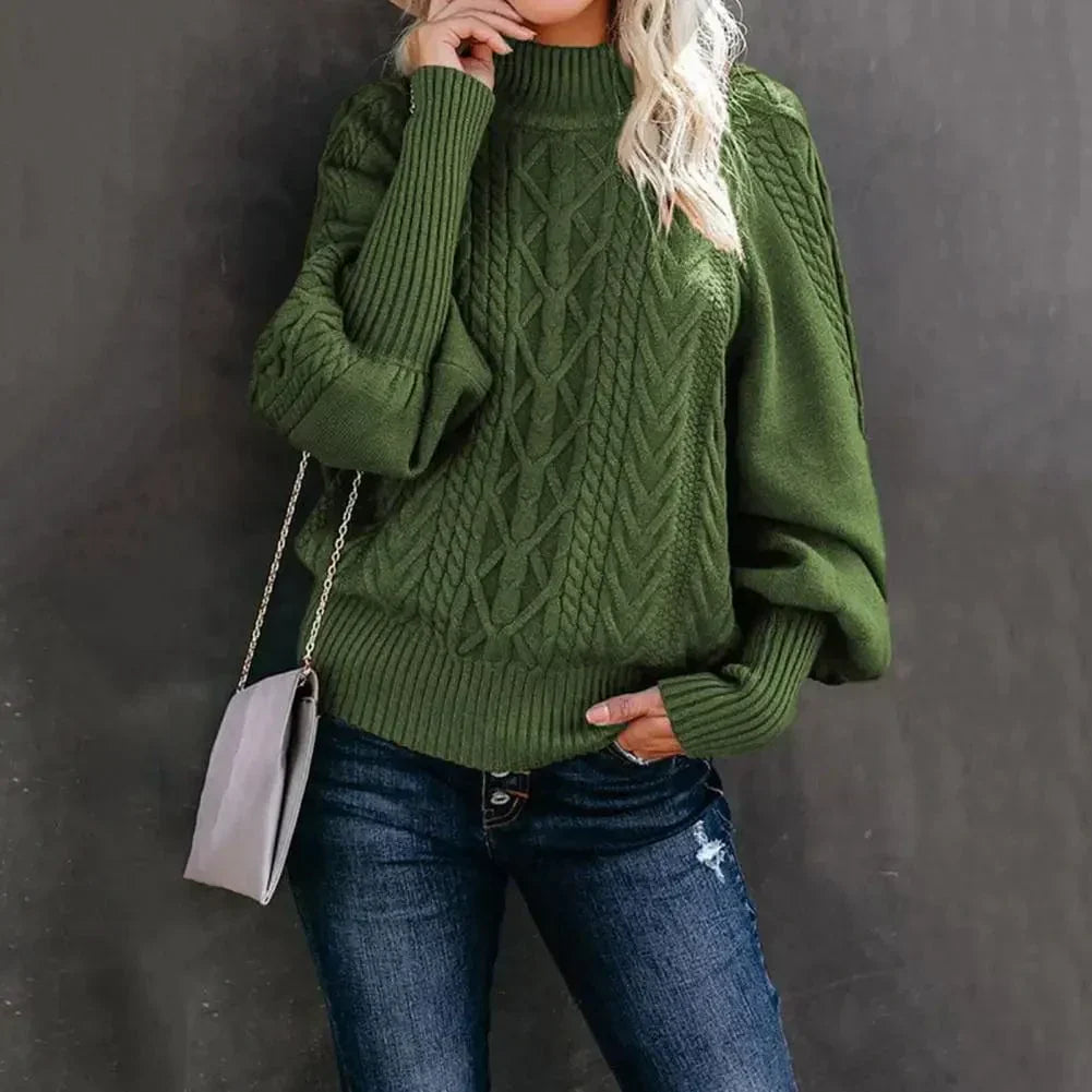 Krohn-e | Chunky Strickpullover mit Hohem Kragen Kabelstrick Design Warme Bequemlichkeit