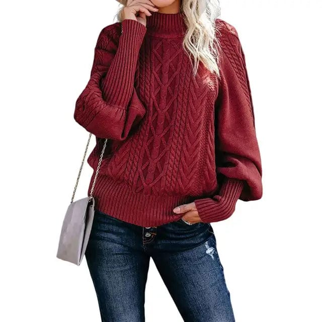 Krohn-e | Chunky Strickpullover mit Hohem Kragen Kabelstrick Design Warme Bequemlichkeit