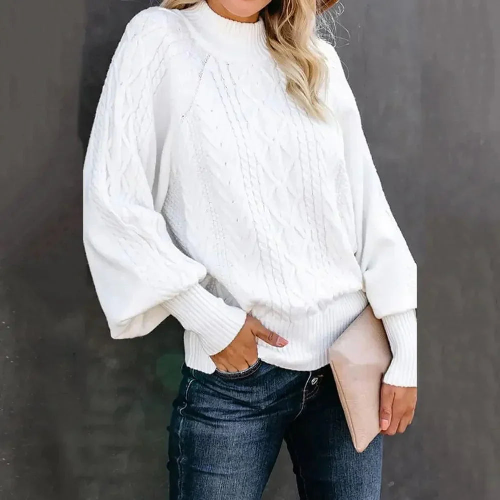 Krohn-e | Chunky Strickpullover mit Hohem Kragen Kabelstrick Design Warme Bequemlichkeit