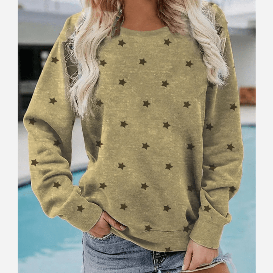 Krohn-e | Lässiges Sweatshirt mit Sternmuster Langärmeliges Design Weich und Bequem