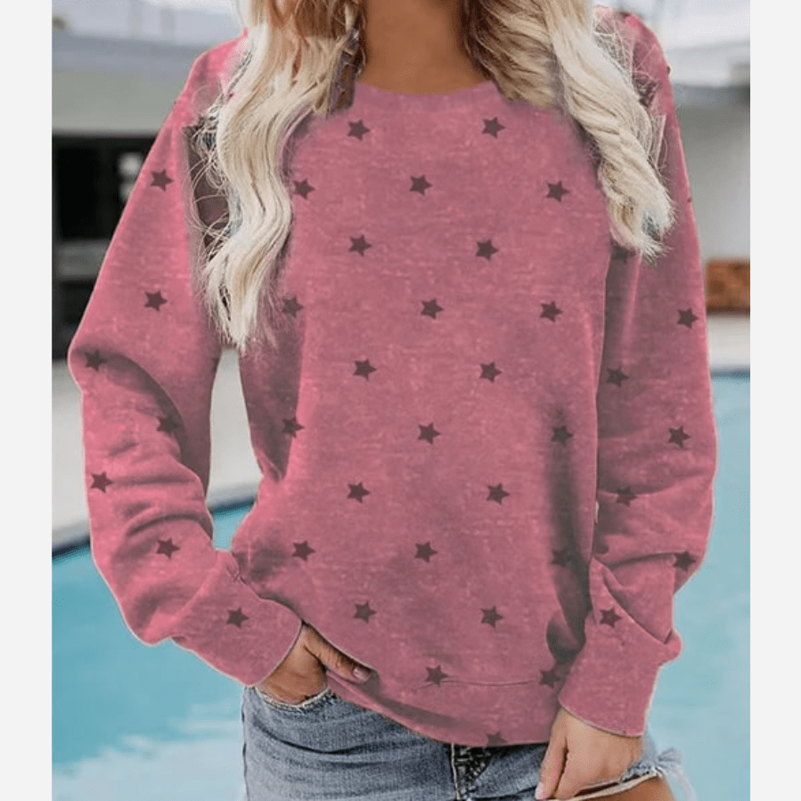 Krohn-e | Lässiges Sweatshirt mit Sternmuster Langärmeliges Design Weich und Bequem