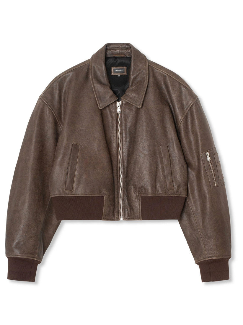 Avelena Bonnie Brauner Cropped Bomber Jacket
