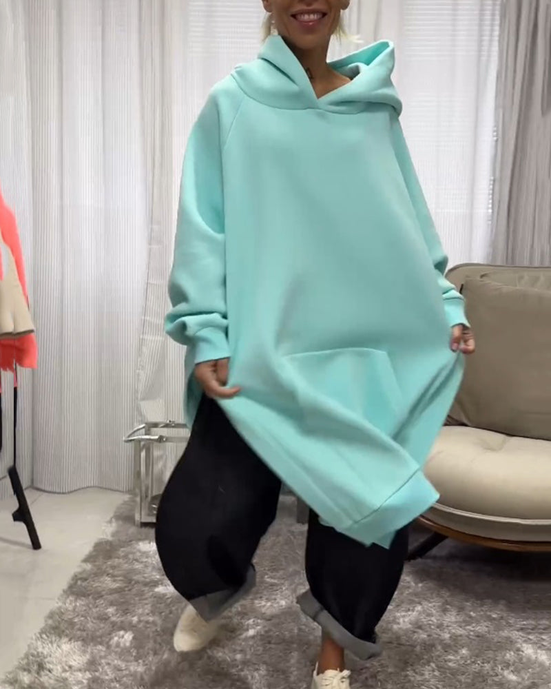 Fudus: Legerer Kapuzenpullover mit Seitenschlitz und langen Ärmeln