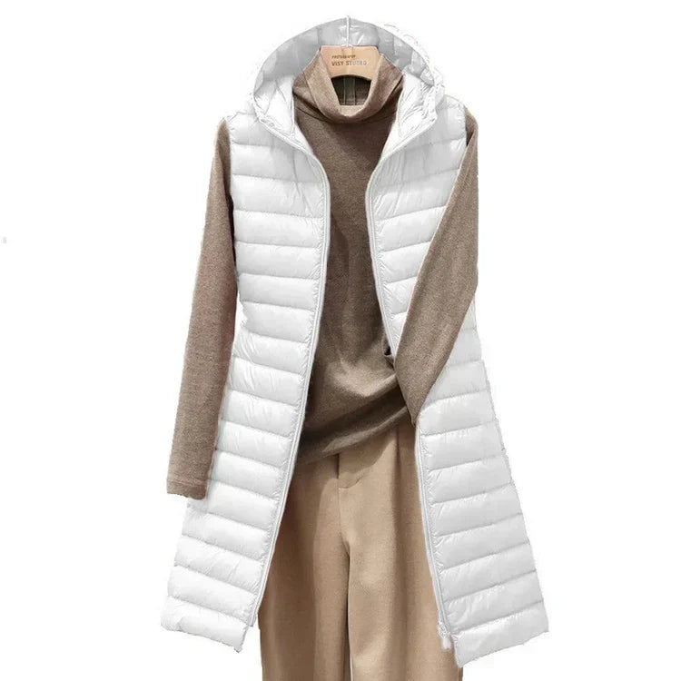 Krohn-e | Damen Baumwoll-Daunen-Weste mit Kapuze