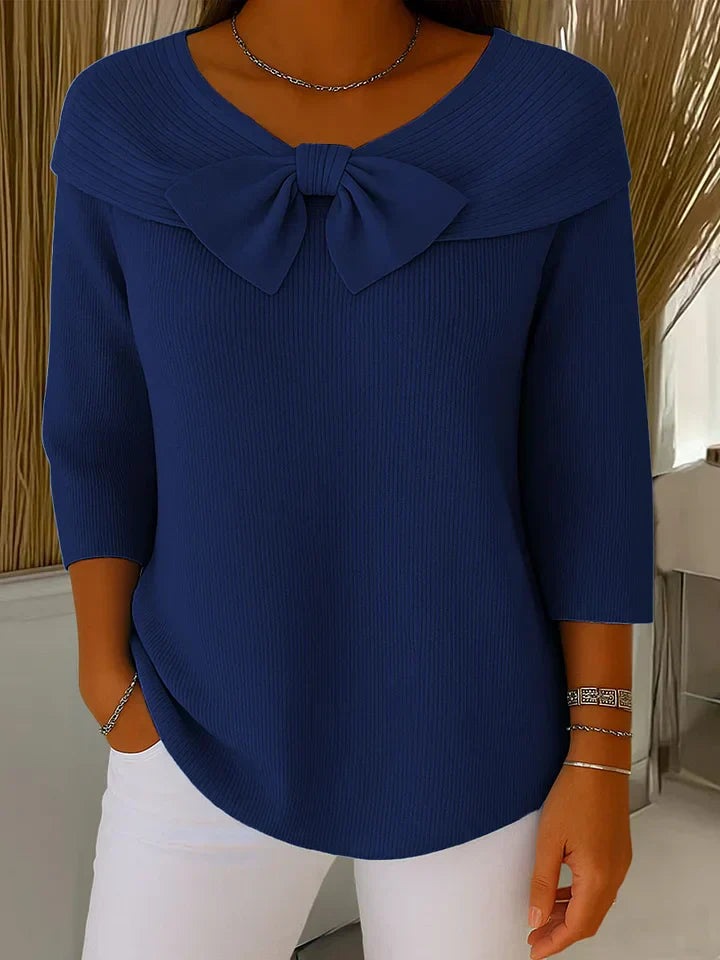KROHN-E Damen Pullover Schleifendetail Rundhals Strick