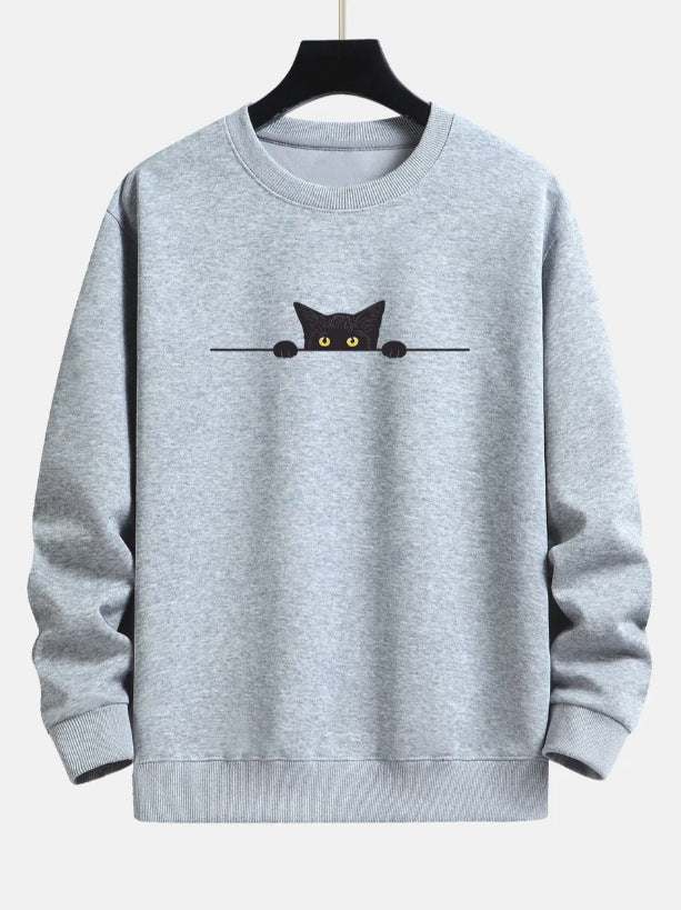 Entspannter Sweatshirt mit schwarzem Katzenaufdruck von Fudus