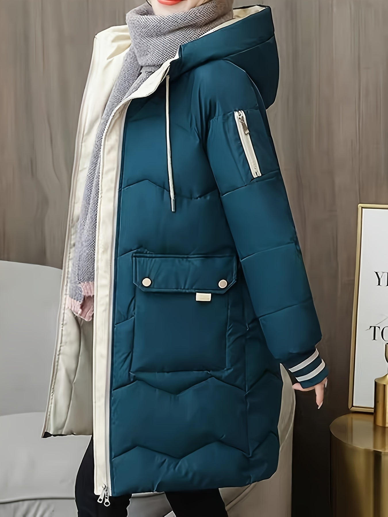 Krohn-e | Dicke, Lässige Winterjacke mit Taschen und Kapuze für Frauen Ideal für Herbst und Winter