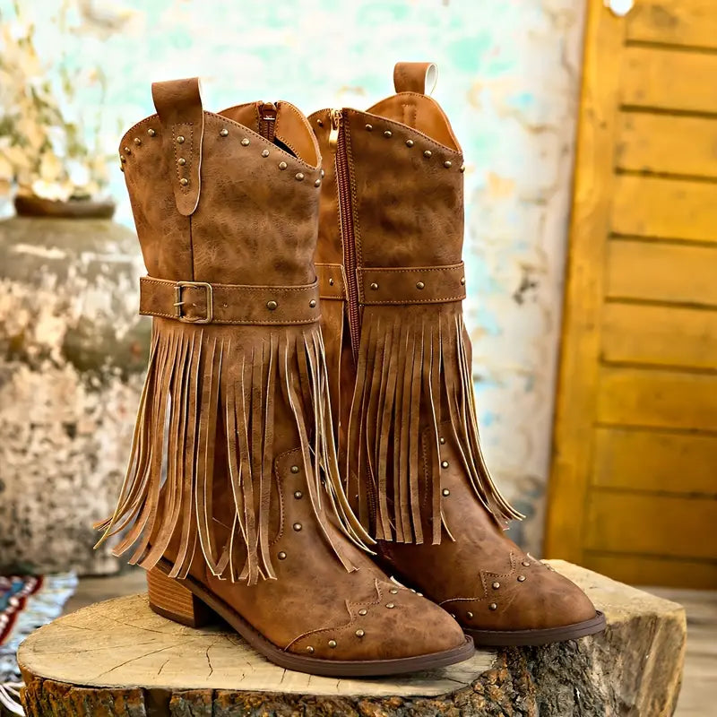 Krohn-e | Quasten Bedeckte Damenstiefel mit Blockabsatz