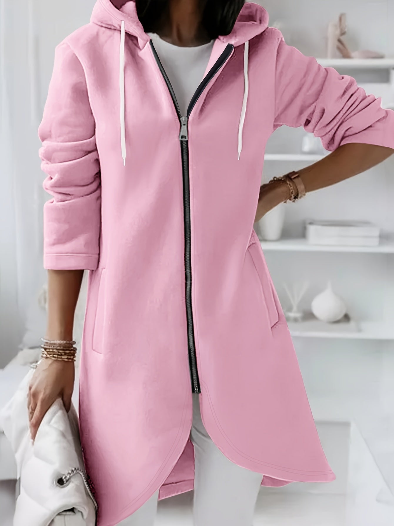 Krohn-e | Reißverschluss Kordelzug Midi Kapuzenjacke